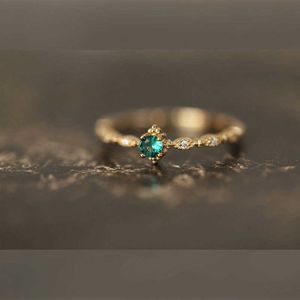 Bandringar Luxury Emerald Green Cubic Zircon Gold Color 925 Sterling Silver Ring Justerbara tunna ringar för kvinnor Bröllopsmycken G230327