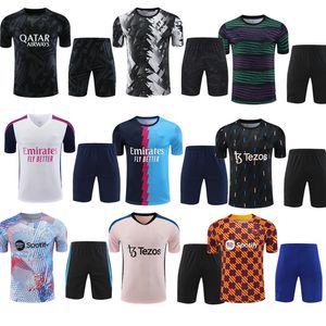 2324 Herr Kortärmad träningsoverall 2022 Fotboll träningsdräkt t-shirt shorts fotboll uniform set Shorts dragkedja Benzema Mbappe Lewandowski