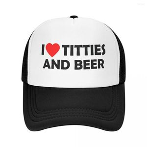 Ball Caps I Heart Titties And Beer Baseball Cap Männer Frauen Atmungsaktive Trucker Hut Streetwear Snapback Sommer Hüte