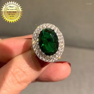 CLUSTER RINGS 10K GOLD RING LAB التي تم إنشاؤها 3CT Emerald و Moissanite Diamond مع الشهادة الوطنية EM-0011