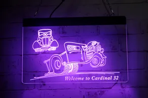 LD0071 LED-Streifenlicht-Schild, Cartoon-Auto, LKW, Willkommen bei Cardinal 32, 3D-Gravur, kostenloses Design, Großhandel und Einzelhandel