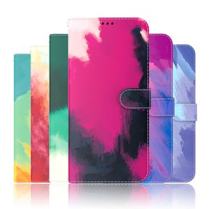 Samsung S23 Plus S22 Ultra S21 FE A24 A34 A54 A13 A13 A33 A53 A73 5G A23カラフルな水彩塗料ID CARD CARDS CARVERS FLIP COVERSのペイントオイルカラーフリップカバーポーチポーチケース