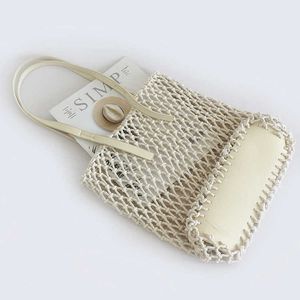 Beach Bags 2023 Summer Hollow Rectangular Pu Hand Cotton Rope Handwoven Series Holiday Straw Woven Net Women s Big 230327