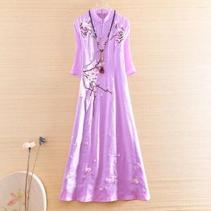 Ethnic Clothing Hi-end Women Royal Embroidery Plum Blossom Cheongsam Dress Slim Elegant Lady Chinese Style A-line Party Qiapo S-XXL