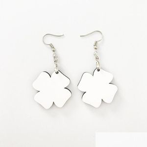 Sublimazione Blanks Blank Fourleaf Clover Orecchini Sublimable Mdf White Heat Transfer Wire Ganci Orecchino Dhvxm