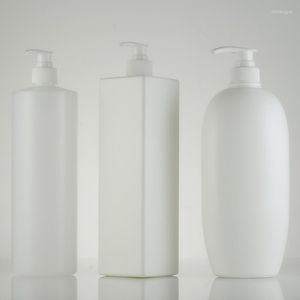 Storage Bottles Empty 1000ml Round / Flat Square HDPE Lotion Pump Container Large Plastic Shampoo Refillable