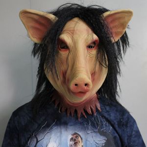 Party Masks Saw Pig Head Scary Masks Novelty Halloween Mask With Hair Halloween Mask Scary Cosplay Costume Latex Holiday Supplies 230327