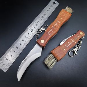 Outdoor Multi-function Folding Knife with Brush Utility EDC Tool Keychain Cutter Wood Handle