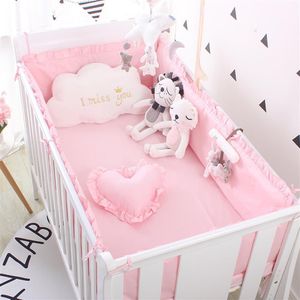 Princess Pink 100% Bomull Babys sängkläder Set Nyfödd baby Crib Sängkläder Set för flickor pojkar tvättbart barnsängsäng linne 4 stötfångare 1 ark 22935