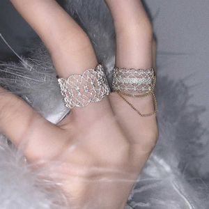 Кольца, модный комплект колец, комбинированное белое полое кольцо-цепочка, широкое кружевное кольцо с открытым вырезом, женское кольцо, подарок, ювелирные изделия для выпускного вечера Z0327