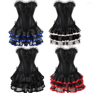 Bustiers Corsets 여성을위한 고딕 코르셋 스커트 스팀 펑크 할로윈 드레스 레이스 오버레이 코르셋 덩어리 뼈 클럽웨어 카니발 의상