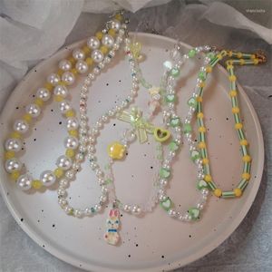 Kedjor Trend Retro Pärled Pearl Choker Halsband för kvinnor Färgglad Crystal Heart Glavicle Chain Esthetic smycken