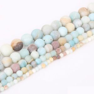 Stone 8mm Matt Natural Amazonite Beads Armband Halsband Forest Löst runda för smycken som tillverkar 4mm 6mm 10mm 12mm Drop DH9O2