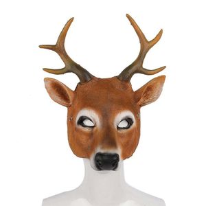 Party Masks Cute Deer Head Cosplay Mask Christmas Reindeer 3D Animal Realistic Halloween Costume Ball Carnival Party Mask Props 230327