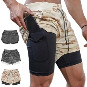 Mens shorts ao ar livre camuflando 2 em 1 DoubleCkck Dry Fitnes Jogging Workout Men Sports Sports Short Fácil de transportar toalha de suor 230327