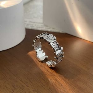 Band Rings Fashion Simple Bear Rabbit Open Rings For Women Wedding Holiday Gift Hip Hop Vintage Silver Color Animal Jewelry Accessories G230327