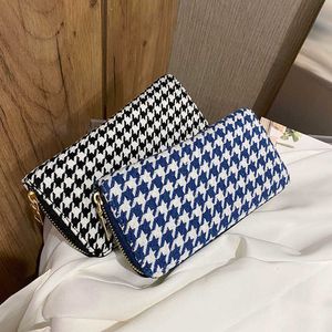 Cüzdan Avrupa ve Amerika Birleşik Devletleri Houndstooth Kadınlar Cüzdan Tekstil Bezi Zipper Uzun Cüzdan Kimlik Kartı Para Tutucu Kadın Debriyajı G230327