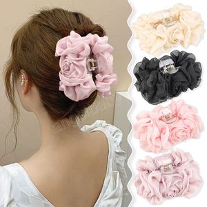 Stort Chiffon Claw Cloz Elegant Hair Bow Large Size Fabric Ribbon Flower Rose Claw käkklämmor Klämmor Accessoarer för kvinnor