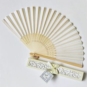 Personalized Luxurious Silk Fold Hand Fan Customized Engraved Logo Folding Fans with Gift Box Party Favors Wedding Gifts dh023