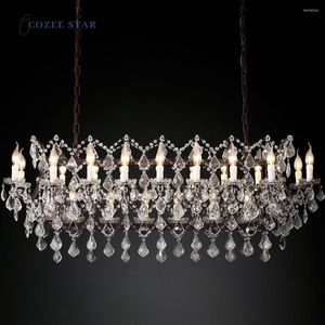 Chandeliers 19th C. Rococo Iron & Crystal Rectangular Modern Retro LED Candle Rustic Black Pendant Lamps Living Room Lights