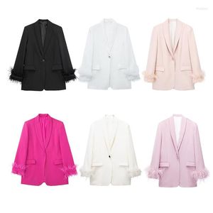 Women's Suits Feather Sleeve Blazer Women One Button Oversize Jacket Long Office Blazers For Streetwear Suit