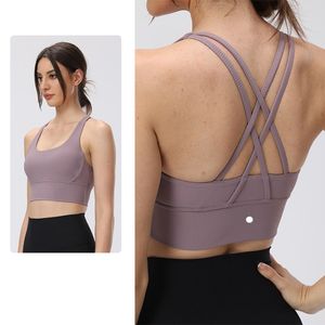 Lululemenly Women Sports Bra Tops Cew Neck Fintness Ribber Tank Vest Skinfryfurly Workout Breatble Crisscrossクイックドライトップ女性LL577