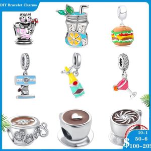 925 Siver Beads Charms for Pandora Charm Bracelets Designer для женщин Новая шампанская винная стеклянная кофейня Coffee Cuck Coke Coke