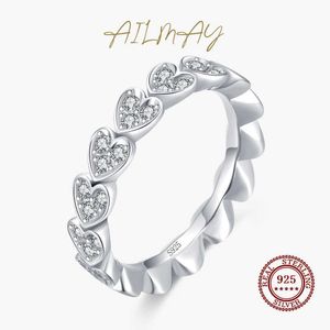 Bandringe Ailmay Top Qualität Luxus Original Echt Solide 925 Sterling Silber Schillernde CZ Liebe Herz Finger Ring Für Frauen Engagement geschenk Z0327