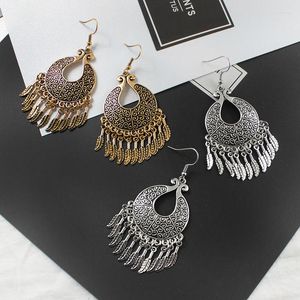 Dungle Küpe Vintage Spiral Damlar Kolye Alaşım Tüy Bırakanlar Saçak Ulusal Rüzgar Oyma Kadınlar Moda Charm Aksesuarları