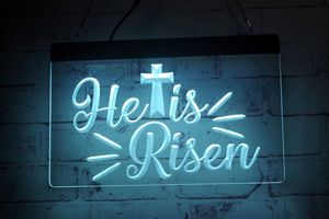 TR3804 LED Strip Lights Sign He is Risen Cross 3D Engraving Free Design Wholesale Retail