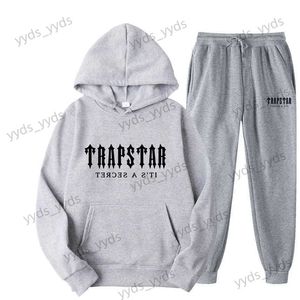 Erkek Trailsits Yeni Trapstar Mektup Baskılı Erkek ve Kadınlar Sıradan Spor Takım Kapşonlu Moda Poater Seti T230327