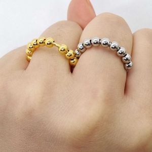 Band Rings 1PC Simple Copper Unadjustable Stress Relieving Anxiety Ring With Beads Fidget Spinner Rings Rotatable Round Beads Women Jewelry G230327