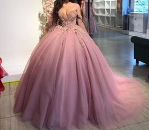 Quinceanera Dresses Princess Sexy V-Neck Appliques Beading Ball Gown with Tulle Plus Size Sweet 16 Debutante Party Birthday Vestidos De 15 Anos 73