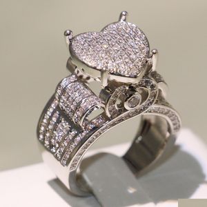 Smycken choucong toppsäljande högkvalitativ vintage 925 sterling sier pave vit saaphire cz diamant evighet kvinnor hjärtband dhoxs