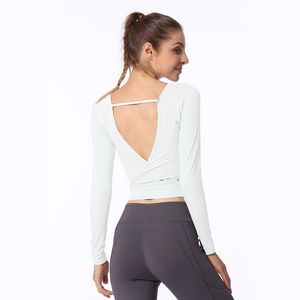 Yoga Outfits Shirt Women Long Sleeve Gym Crop Top Breathbale Workout Tops Fitness Clothing Flex Sports Shirts Backless Ladies S-L