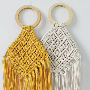 Beach Bags New Wooden Handle Hollow Cotton Rope Woven Holiday Straw Net Women s Handbag 230327