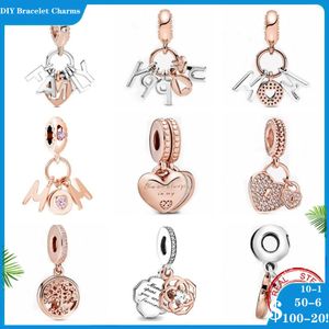 925 Siver Koraliki Charki dla Pandora Charm Branselets Designer for Women Heart Beads Dangle Charm Rose Gold Fit Fit Mother Day Original