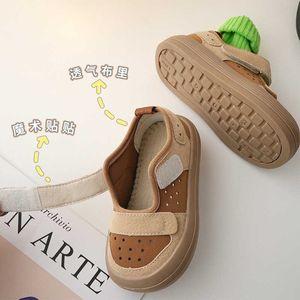 Sandalet çocuklar bahar yaz jeunine deri sandalet erkekler nefes alabilen erkekler lycra içi boş kumaş ayakkabılar bebek yumuşak dip çıplak ayakla sandals