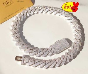 Fashion Custom 925 Solid Heavy Silver 3 file 15mm 20mm Wide con Gra Moissnaite Diamond Hiphop Rapper Collana Cuban Link Chain