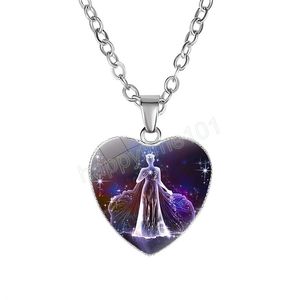 12 Zodiac Sign Necklace For Women Glass Constellation Heart Shaped Pendant Chains Necklace Female Birthday Jewelry