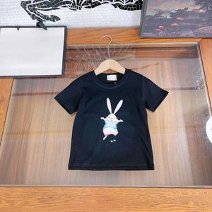 23ss デザイナーキッズ tシャツ子供 tシャツ幼児 tシャツ男の子服ラウンドネックピュアコットンウサギのロゴ印刷半袖 tシャツ子供服