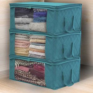 Storage Boxes Bins Clothing Storage Box Folding Storage Bag Clear Window Zipper Non Woven Fabric Clothes Organizer Basket With Handles 49x36x21cm P230324