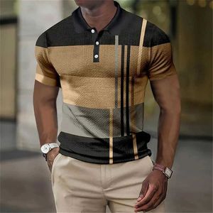 T-shirt fai-da-te Polo da uomo di alta qualità 2023 New Stripes T-shirt manica corta Casual Business Button Top Tees Abbigliamento estivo per ragazzi Y2303