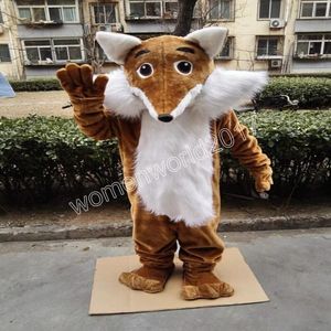 Hot Sales Fox Mascot Costume Simulação de desenho animado Roupas de caráter de caça a adultos roupas de natal de natal vestido de fantasia para homens mulheres