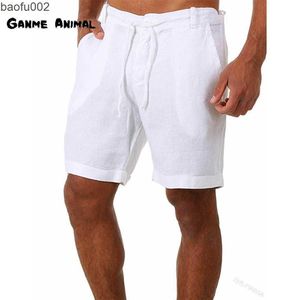 Mäns shorts Sommarmän Solid Color Beach Pants Shorts Homme Kort casual Linen Gym Man DrawString-knappar Bottoms S-4XL W0327