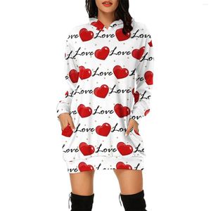 Casual Dresses Spring Women's Valentine's Day Dress Love Printed Bag Hip Pocket långa ärmar Hoodies Junior Girls Prom