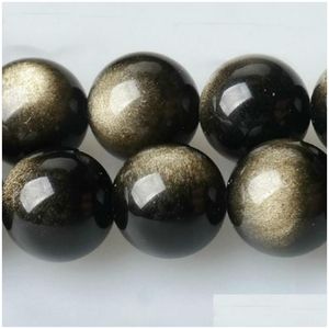 Stone FcTory Preço de Ouro Natural Obsidiano Rodas soltas 16 Strand 6 8 10 12 mm Tamanho da escolha para jóias que fazem DIY DRIL