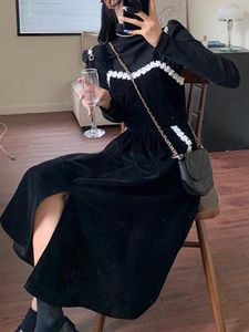 Casual Dresses Black Velvet 2 Piece Dress Set Woman 2023 Spring Vintage Midi Strap Korean Fashion Y2K Lace Female Elegant Design