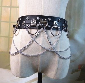 Belts Harajuku Unisex Men Women Wide Waist PU Circle Punk Gothic Chain Link Metal Strap Fashion Belt