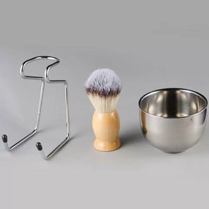 Mäns rakborste set Badger Hair Wood Handtag Rostfritt stål Skumskål Barber Män Ansiktsskägg Rengöring Rakningsverktyg